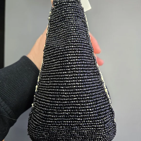 Anthropologie Black and Cream Beaded Shoulder Bag - Picture 5 of 10